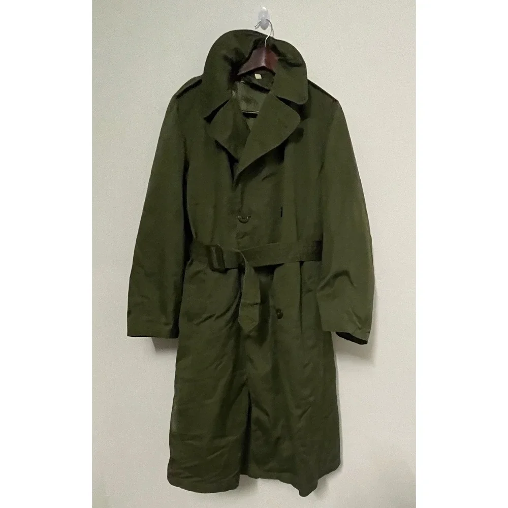 Vintage 1953 US Army Overcoat Cotton OG 107 Wool Liner Trench Coat Reg Med 1950s